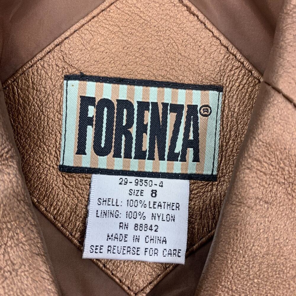 Vintage 1980's Forenza x The Limited Sz 8 Copper Leather 4 Button Blazer Jacket - Picture 3 of 7